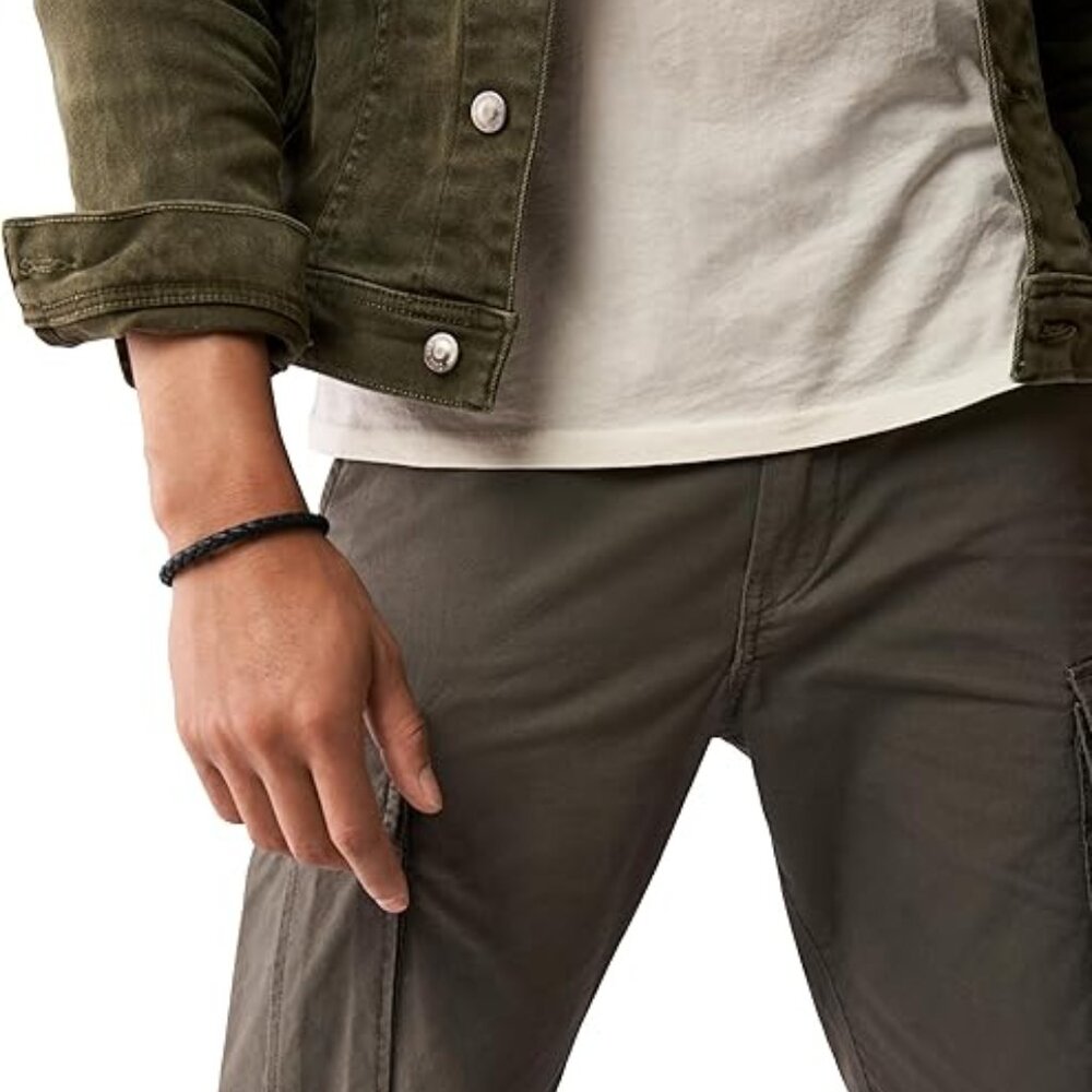 Fossil Men's Casual Stainless Steel and Genuine Leather Bracelet for Men